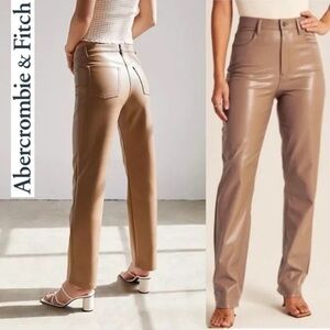 Abercrombie & Fitch Tan Faux Leather 90's Straight Ultra High Rise Pants Sz 28/6